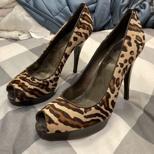 Staurt Weitzman Leopard Print Peep Toe Shoes